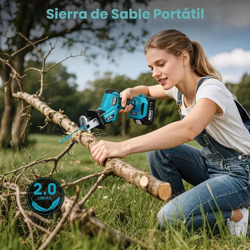 Miniatura 3 de SEESII Sierra de vaivén inalámbrica, motor sin escobillas de velocidad variable de 3500 RPM con 8 hojas de sierra, 2 baterías de 4.0Ah, luz LED