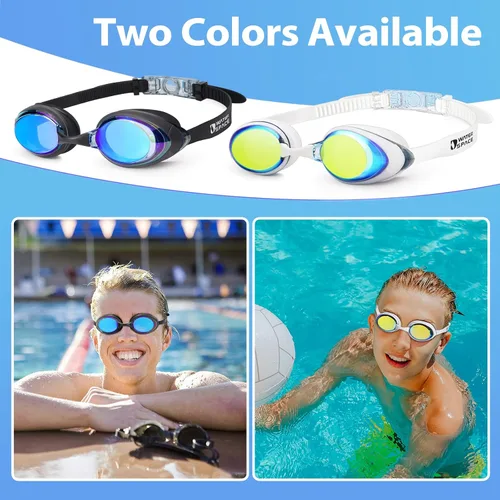 Miniatura 2 de Water Space Paquete de 2 gafas de natación con 3 piezas de nariz para niños jóvenes de 6 a 16 años, lentes espejadas, protección UV, antivaho y sin