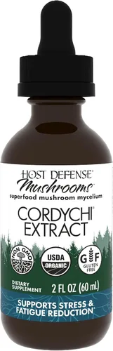Host Defense, Extracto de CordyChi, reducción del estrés y la fatiga, suplemento de hongos con Cordyceps y Reishi, liso, 2 onzas líquidas (paquete