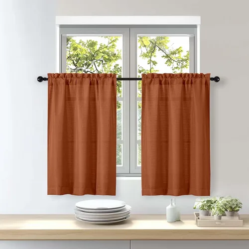 Miniatura 66 de OWENIE Bob Juego de 2 Paneles de Cortinas Negras de Cocina para Ventanas de 36 Pulgadas de Largo, Cortinas Cortas de Café con Textura de Lino