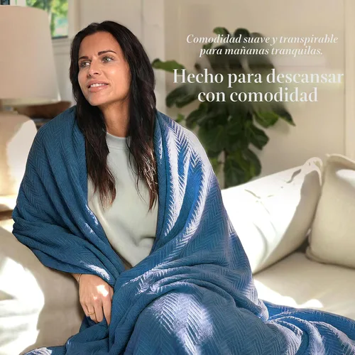 Miniatura 3 de Threadmill Mantas de algodón de lujo para cama tamaño King Manta acogedora 100% algodón para todas las estaciones tamaño King Manta térmica