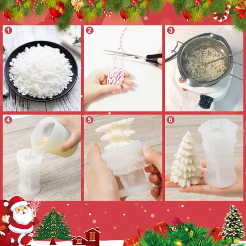 Miniatura 5 de Molde de vela de árbol de Navidad 3D, 2 moldes de silicona para hacer velas, molde de fabricación de velas hecho a mano de Navidad, molde de resina