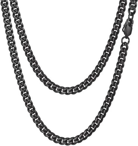 PROSTEEL Collar de cadena de eslabones cubanos de moda para hombre, acero inoxidable 316L chapado en oro negro18 quilates, ancho 0.189 in-0.551 in,
