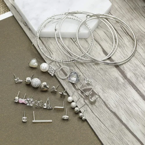 Miniatura 6 de Jstyle - Juego de 32 pares de aretes de aro varios colores para mujeres y niñas