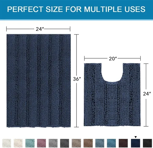 Miniatura 305 de H.VERSAILTEX Alfombras de baño para cuarto de baño, antideslizantes, tapetes de baño extragruesos, de felpilla, a rayas, alfombra de 20" x 32