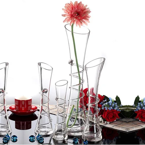 Miniatura 4 de Jarrón de vidrio soplado hecho a mano, vidrio transparente, forma oblonga, estilo moderno, patrón de hilo, sin tallo, perfecto para decoración