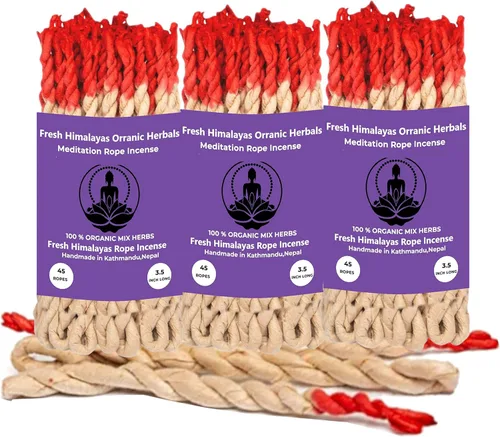 Paquete de cuerdas de incienso tibetanas de meditación de 45 x 3 pulgadas ~ Incienso del Himalaya enrollado a mano hecho de hierbas orgánicas del