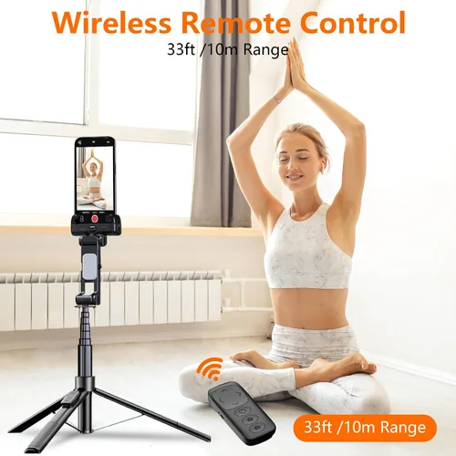 Miniatura 6 de Trípode con palo de selfie de 71 pulgadas para iPhone/Android, trípodes de seguimiento automático facial con luz, estabilizador gimbal fuerte