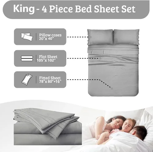 Miniatura 7 de YIYEA - Juego de sábanas tamaño King, sábanas de hotel de lujo de 1800 hilos de microfibra cepillada para cama tamaño King - Extra suaves, bolsillo