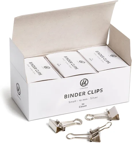U Brands Clips pequeños para carpeta, plata metálica, suministros de organización de oficina, 0.748 in, 72 unidades