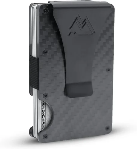 Mountain Voyage - Cartera minimalista para hombres y mujeres con clip para dinero o correa para efectivo, cartera de metal con bloqueo RFID para