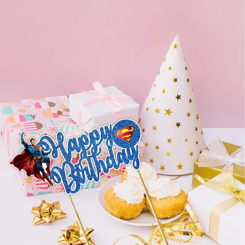 Miniatura 6 de Suprmn Decoración para Pastel de Cumpleaños – Decoración de Fiesta Temática para Niños – Decoración para Pastel con Purpurina de Calidad Premium