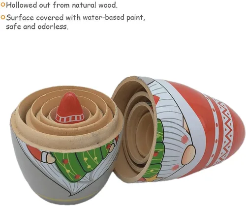 Miniatura 5 de Konrisa Muñecos anidables de Papá Noel enano Matryoshka - Muñecos de madera rusa para fiestas de cumpleaños, juego de 5
