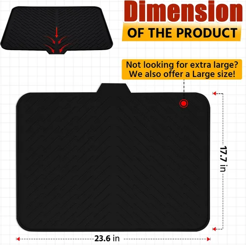 Miniatura 2 de Luxet Alfombrilla de silicona para secar platos con borde de drenaje integrado, almohadilla de secado higiénica, bandeja resistente compacta y fácil