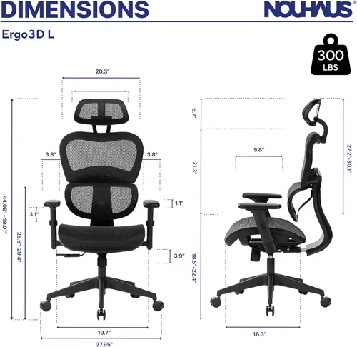 Miniatura 2 de Nouhaus Ergo3dL Sillas de escritorio de oficina en casa Silla de oficina ergonómica Sillas de trabajo con respaldo alto de malla con ruedas