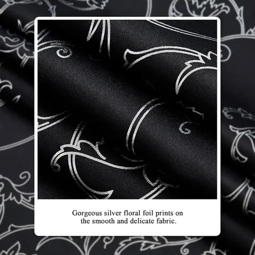 Miniatura 3 de Enactex Cortinas 100% opacas de 84 pulgadas de largo para dormitorio, cortinas con patrón floral plateado para sala de estar, oscurecimiento