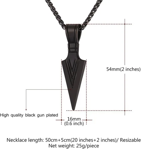 Miniatura 4 de U7 - Collar con colgante de acero inoxidable para hombre, diseño de punta de lanza, punta de flecha, dientes de lobo, con servicio de grabado