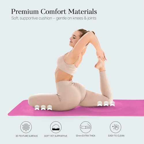 Miniatura 4 de Extra Thick 12mm Exercise Mat – Non-Slip, Joint-Friendly & Cushioned Fitness Mat for Yoga, Pilates & Floor Workouts – Durable, Supportive & Includes