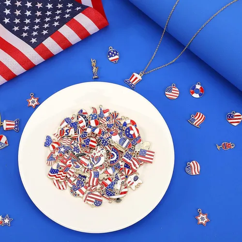 Miniatura 3 de MARFOREVER Dijes patrióticos del 4 de julio, 120 piezas de dijes para hacer joyas del Día de la Independencia, color rojo, blanco y azul