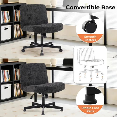 Miniatura 5 de Convertible Base Criss Cross Chair with Pocket Springs & Thicker and Wider Cushions, Armless Legged Office Chair Relieves Back Pain, Swivel Vanity