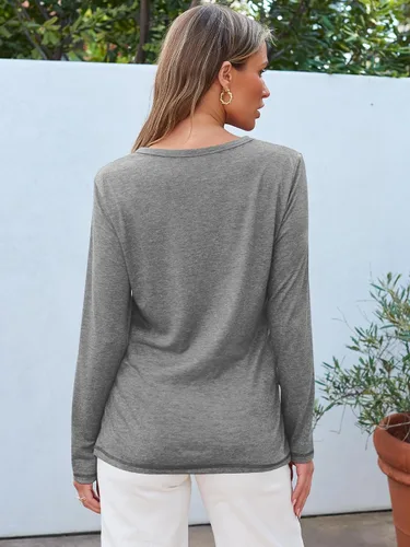 Miniatura 43 de SUNBS Paquete de 3 camisas de manga larga para mujer, ajuste holgado, ropa de otoño, ropa de moda 2025, camisetas básicas de entrenamiento, trajes