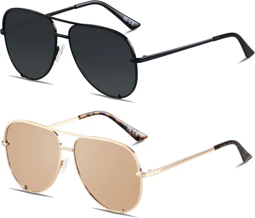 ANDWOOD Gafas de sol de aviador de gran tamaño para mujeres y hombres, grandes y grandes, protección UV, gafas de sol de moda