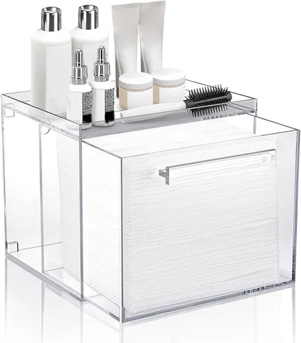 Miniatura 6 de Pilipane Caja de almacenamiento para toallas faciales, contenedor de acrílico para toallas faciales con cajón para tocador de baño