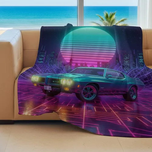 Miniatura 4 de Cyber Synthwave GTO Neon Retro Flannel Blanket, Super Soft Cozy Bed Throw, Versatile Throw Blanket for Bedroom & Sofa Decor (04,30 x 40in)