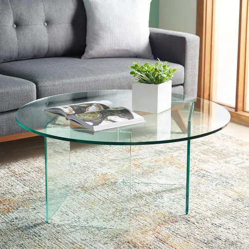 Miniatura 2 de SAFAVIEH Home Collection Bexon Mesa de centro redonda de vidrio templado transparente