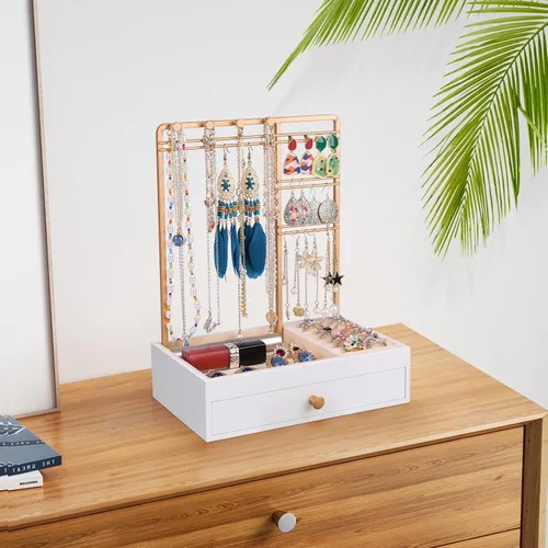 Miniatura 6 de Teamkio Árbol de joyería con caja de almacenamiento blanca grande organizador de joyas de mesa árbol de exhibición para collares anillos pulseras