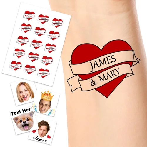 Miniatura 21 de YesCustom Tatuajes temporales personalizados con nombre, corazones de amor, tatuaje de cara falsa personalizada con foto para mujeres y hombres