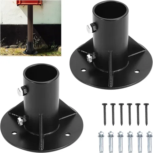2 postes redondos, soporte de base de 2 pulgadas, brida de cadena de eslabones de cadena, brida de piso de poste sólido pesado para sujetar vallas,
