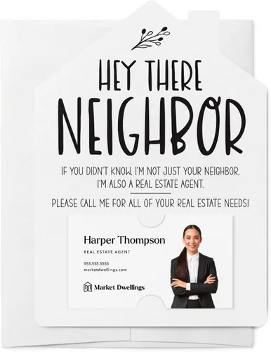 Miniatura 18 de Market Dwellings Juego de tarjetas de felicitación Hey There Neighbor Real Estate Mailers - Bienes raíces con sobres incluidos - Diseñado
