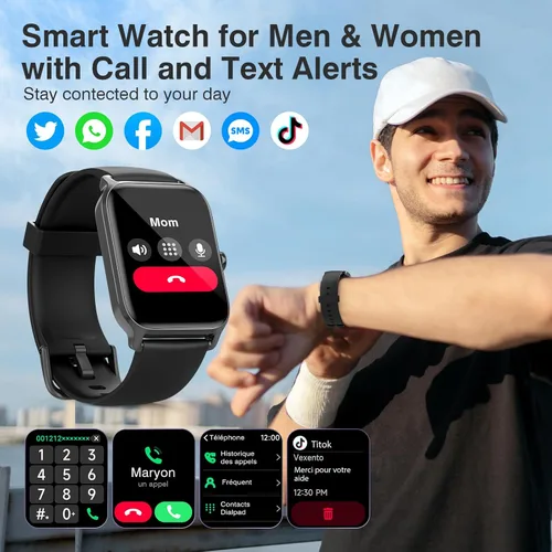 Miniatura 2 de Relojes inteligentes para mujeres y hombres, pantalla táctil HD de 1.85 pulgadas con alertas de llamadas y mensajes, monitor de frecuencia cardíaca