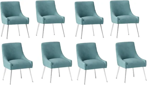 Miniatura 19 de Sillas de comedor de estilo moderno de terciopelo tapizado, silla de acento de tocador con barra vertical, silla capitonada con patas plateadas