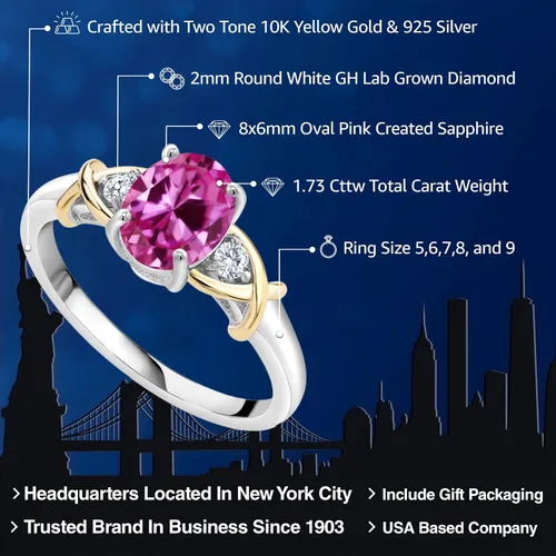 Miniatura 139 de Anillo de compromiso de oro amarillo de 10 quilates y plata 925 con piedra natal y diamantes cultivados en laboratorio para mujer, ovalado de 0.315