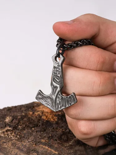 Miniatura 5 de HAQUIL Joyería vikinga, collar con colgante de talismán vikingo de acero inoxidable de hierro forjado antiguo, regalo de joyería vikinga para hombres