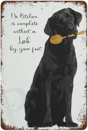 Impresión de Arte de Cocina Black Lab, Cartel de Estaño Creativo de Esqueleto, Cartel de Metal Gracioso y Novedoso, Decoración Vintage de Pared para
