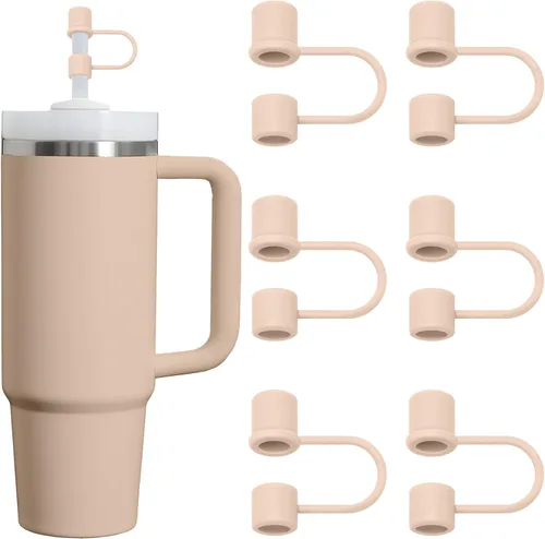 Miniatura 11 de 6 piezas de cubierta de pajita de silicona compatible con Stanley 30 y 40 Oz Accesorios para vaso Toppers de pajita marrón Reutilizable para taza
