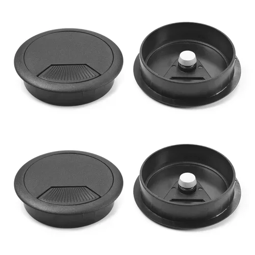 Miniatura 7 de 5 tapas organizadora de alambre de plástico negro con ojales de escritorio de 2-3/8 pulgadas/2.362 in Negro 5 piezas.