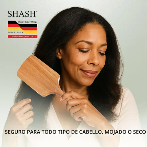 Miniatura 5 de SHASH Desde 1869 Fabricado en Alemania Cepillo de paleta de madera - Desenreda suavemente, peina, acondiciona el cabello con mínimo encrespamiento