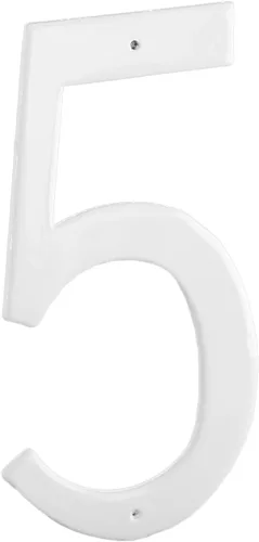 Montague Metal Products CSHN-4-5-W - Placa de aluminio para exteriores con número 5, pequeña, color blanco