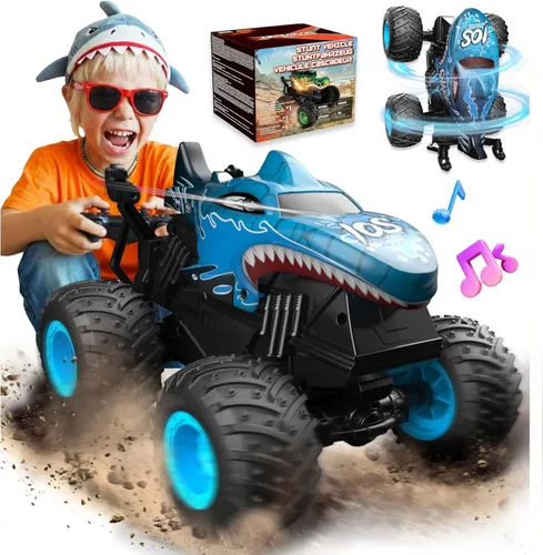 BEZGAR Juguetes de Camiones Monstruo - Camión Monstruo de Control Remoto con Luz y Música, Juguetes de Dinosaurios para Niños, Camión RC a Escala