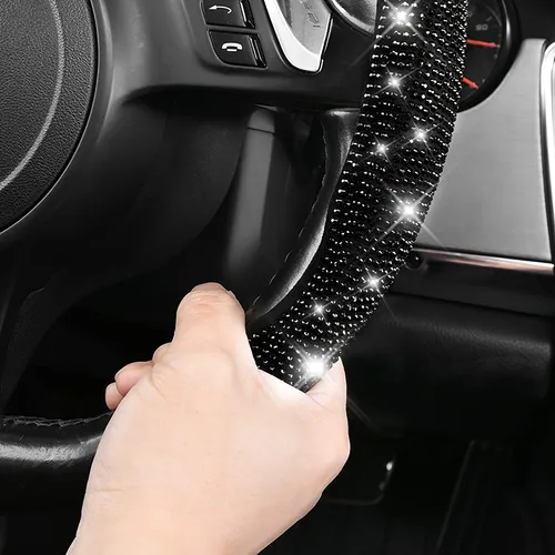 Miniatura 7 de CAR PASS 2 piezas de funda de volante con diamantes brillantes segmentada con cristales de imitación de diamantes, protector de volante