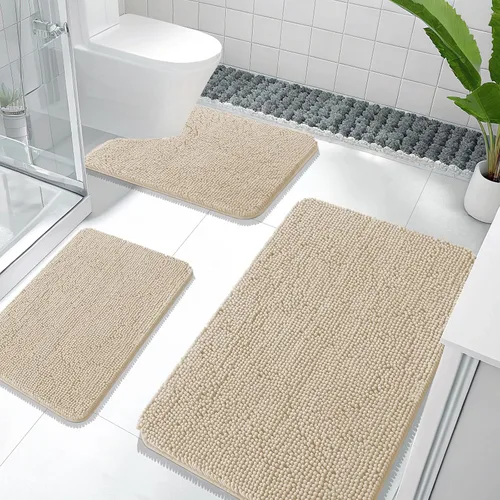 Miniatura 41 de OLANLY Juego de Alfombras de Baño de 3 Piezas, Tapetes de Baño de Chenilla Suave y Absorbente y Alfombra de Contorno en Forma de U para Inodoro