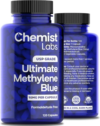 Cápsulas de azul de metileno para humanos – grado USP 99% de pureza, grado farmacéutico azul de metileno, probado por terceros, apoya la función