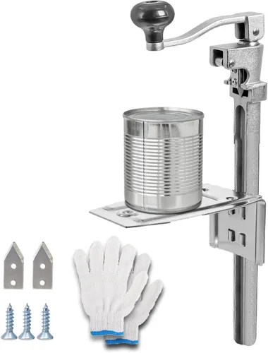 Abrelatas comercial resistente, abridor manual ajustable con 2 cuchillas y base de acero chapada, se adapta a latas de hasta 10 pulgadas de alto
