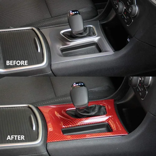 Miniatura 5 de crosselec Panel de cambio de marchas de control central de fibra de carbono Ajuste para Dodge Charger 2015+ (rojo)