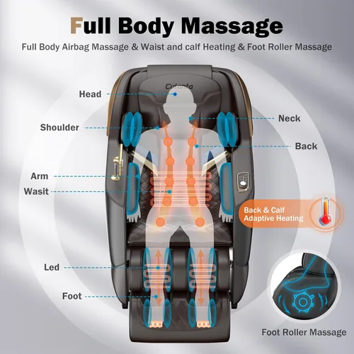 Miniatura 4 de Culanta - Silla de masaje de cuerpo completo, sillón reclinable de masaje Shiatsu de gravedad cero con pista SL, escaneado corporal, bolsas de aire