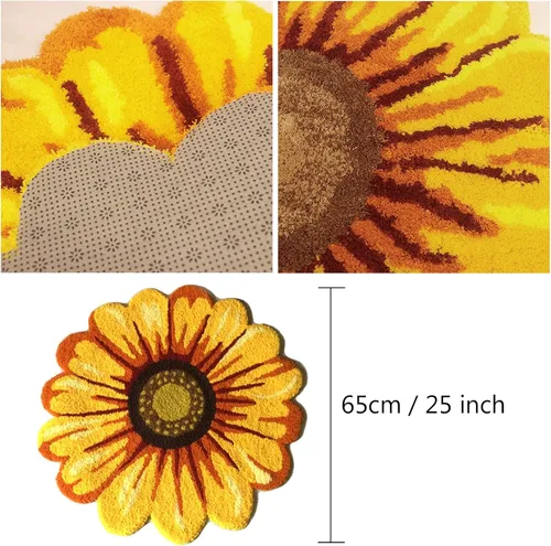Miniatura 6 de Syhonic Alfombra hecha a mano con forma de girasol de 25 x 25 pulgadas, lavable antideslizante, alfombra de baño para dormitorio, sala de estar